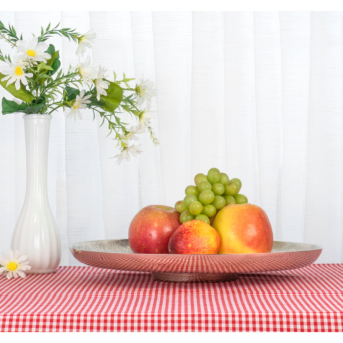 Red Co. 13” Decorative Round Textured Aluminum Centerpiece Tray in Distressed Silver Finish