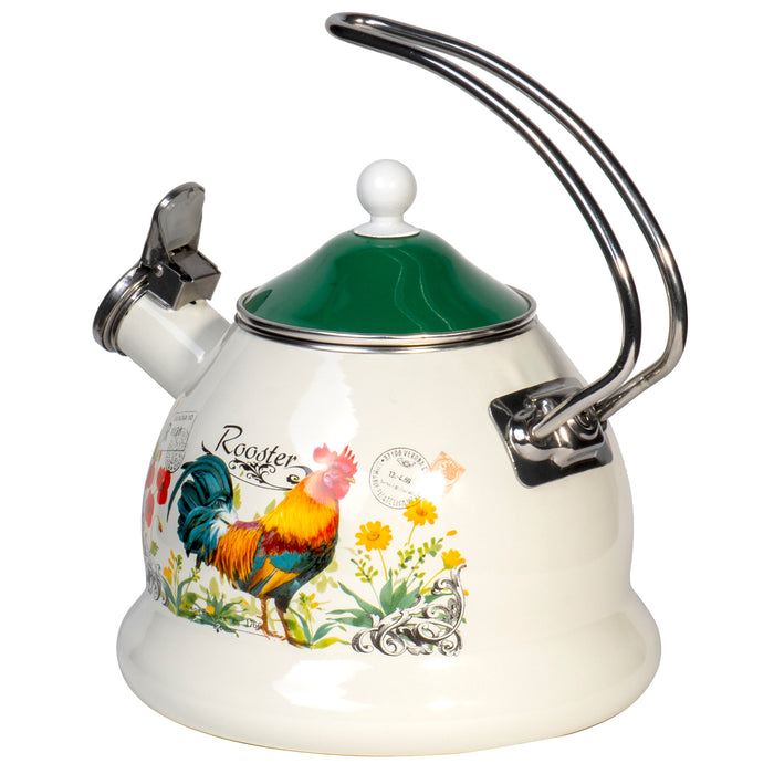 Enamel on Steel Stove Top Whistling Teapot Kettle - Retro Classic Design - 2.3 Quarts