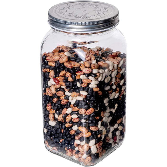 Classic Food Saver Canister, Square Glass Storage Container Jar with Metal Lid - 67.75 Ounces