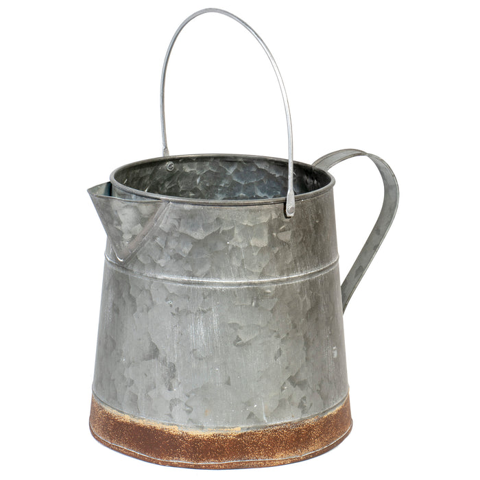 Red Co. Old Fashioned Distressed Metal Jug Bucket with Handle - Home Decor Planter Vase, 9 Inches High