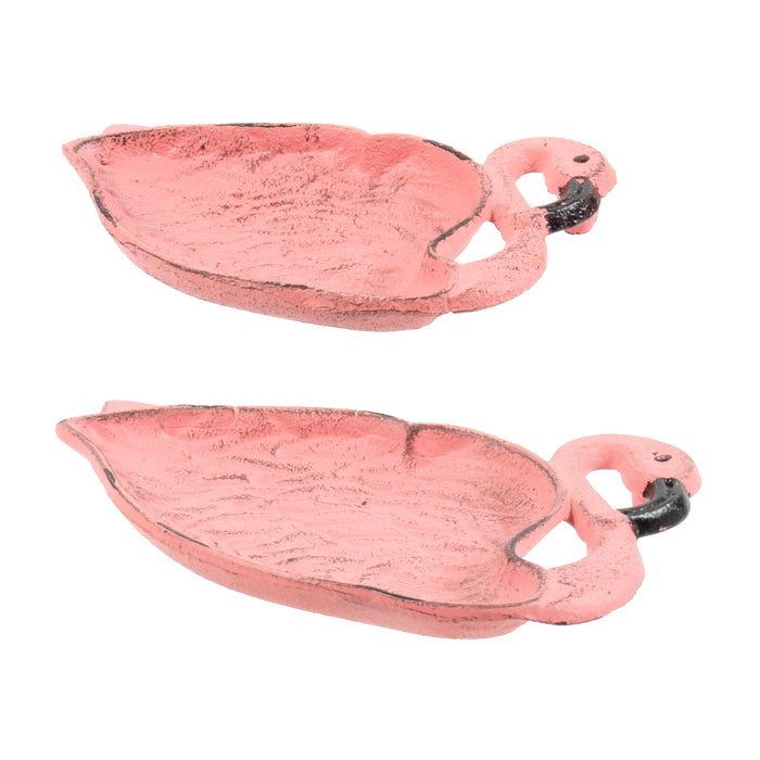 Red Co. Decorative Cast-Iron Pink Flamingo Soap and Sponge Dish for Bathroom Sink, Kitchen Counter – Set of 2 Sizes