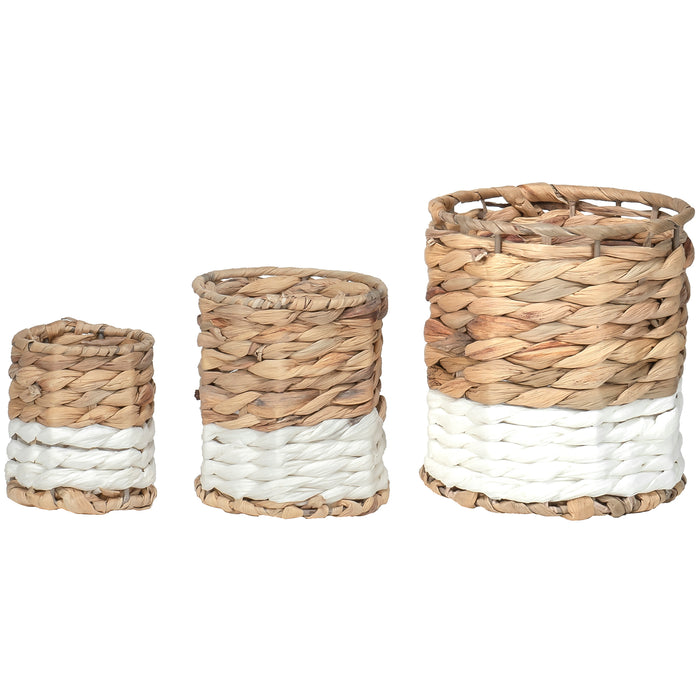 Red Co. 7”, 5”, and 4” Round Nesting Two-Tone Hand-Woven Seagrass Basket Bins Set of 3, Beige / White