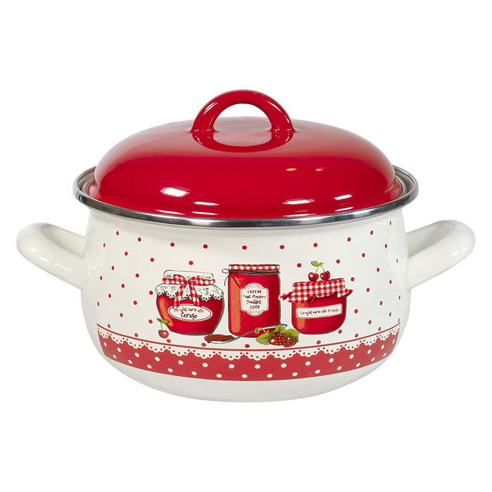 Red Co. Enameled Cookware Belly Deep Metal Induction Stockpot with Lid, Vintage Red Margarine Design Print