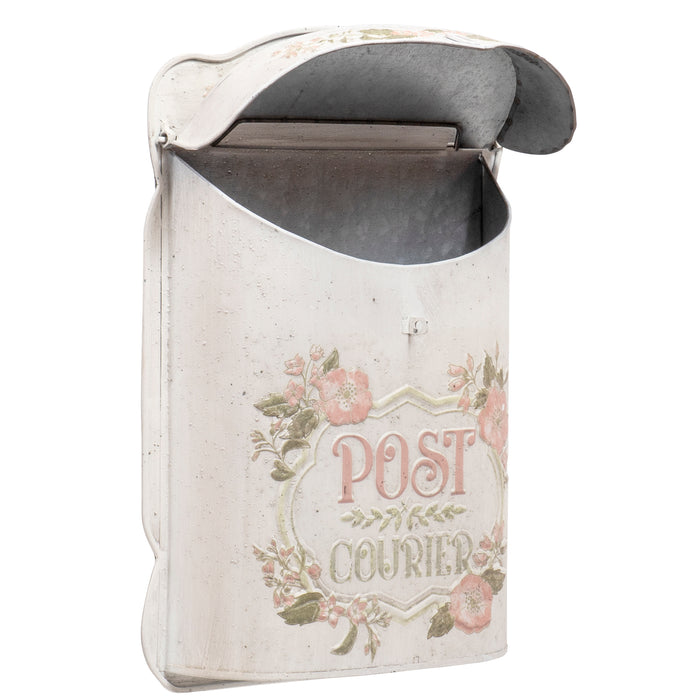 Red Co. Decorative White Distressed Metal Wall-Mounted Mailbox Storage Bin Post Office Box with Lid for Indoors – Post Courier