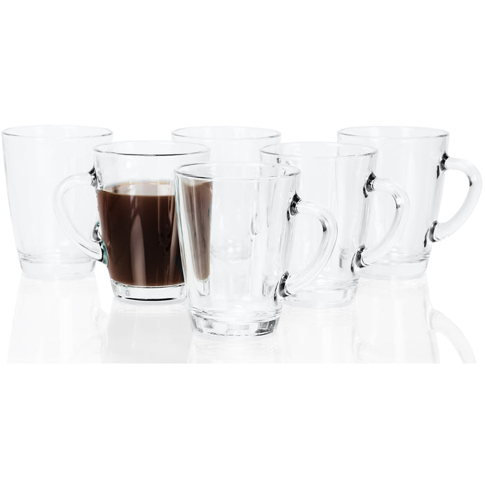 Red Co. Thick-Walled Clear Glass Coffee Mugs with Handle, Dishwasher Safe, 8.5 Ounce - Set of 6