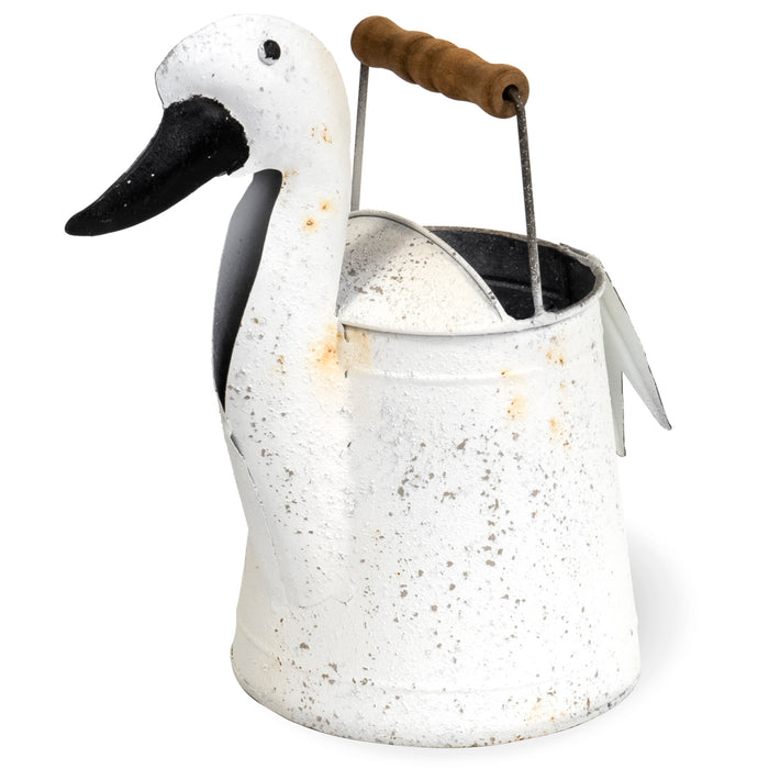 Red Co. White Goose Bucket with Wooden Handle Metal Can Home and Garden Organizer