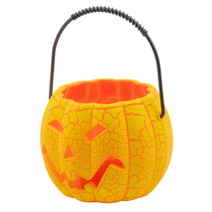 Halloween Mini Trick or Treat Pumpkin Candy Bucket for Children with Flashing Light and Evil Laugh Sound, 3.5" H - 2 Pack