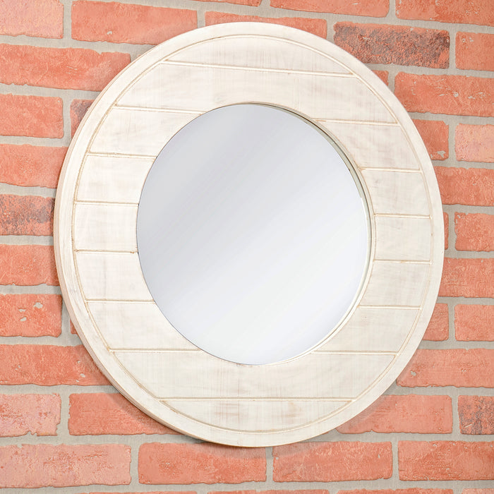 Red Co. Decorative Farmhouse Round Wall-Mounted Accent Mirror with Wooden Frame in Distressed White Finish, Medium