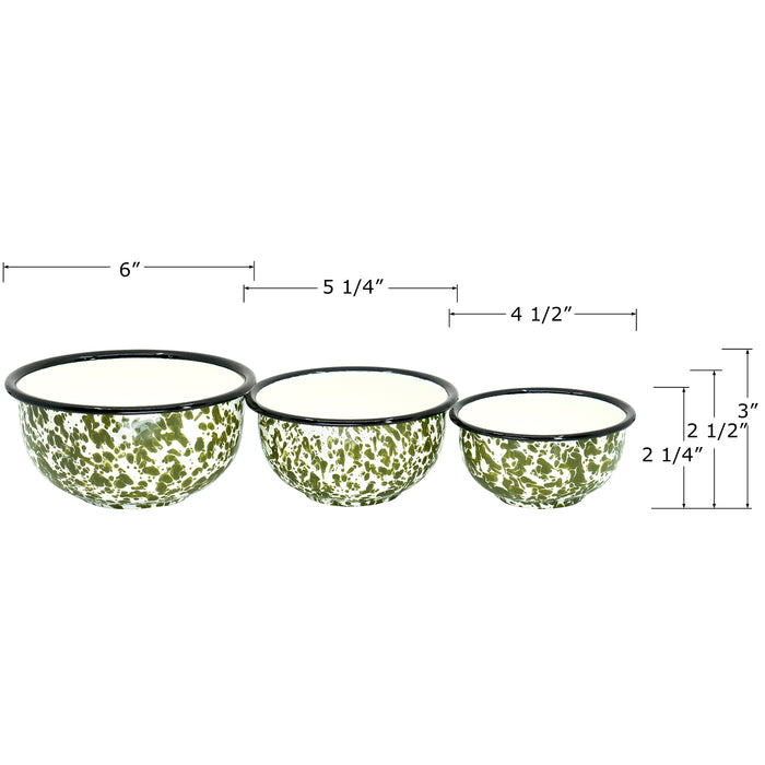 Red Co. Small Green Speckled Metal Tin Nesting Prep Bowl, for Mixing, Storage, Serving - Set of 3