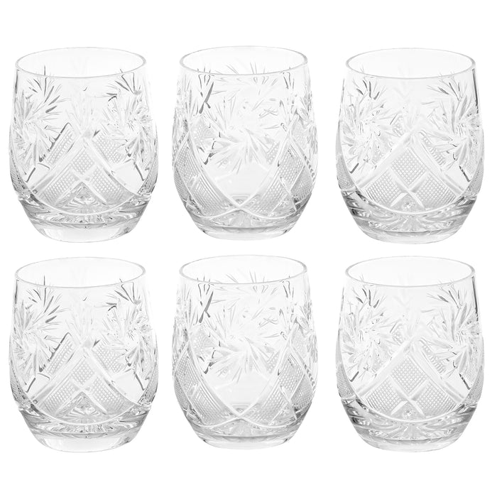 Small Old Fashioned Clear Russian Cut Drinking Glass for Water, Juice, Beer, Whiskey, and Cocktails, 7 Ounce - Set of 6