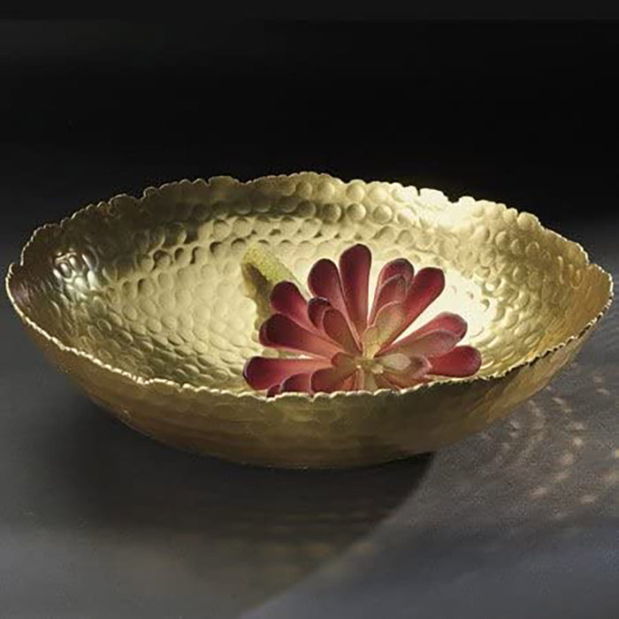 Red Co. Antique Style Tabletop Gold Textured Centerpiece Round Serving Platter Tray Catch-All Dish - 13 Inches Dia, for Dining Living Room Home Décor