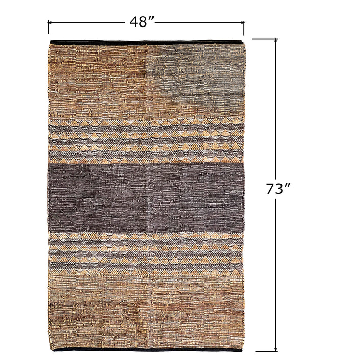 Red Co. Horizontal Pattern Brown and Taupe Rectangular Woven Leather Area Rug, 6 x 4 Ft.