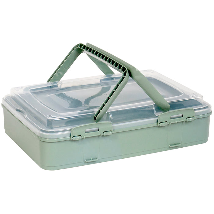 Red Co. Green Rectangular Pastry and Pie Carrying Box Folding Handle Multi Purpose Food Storage with Lid- 16.5" x 4.25" x 11.25"