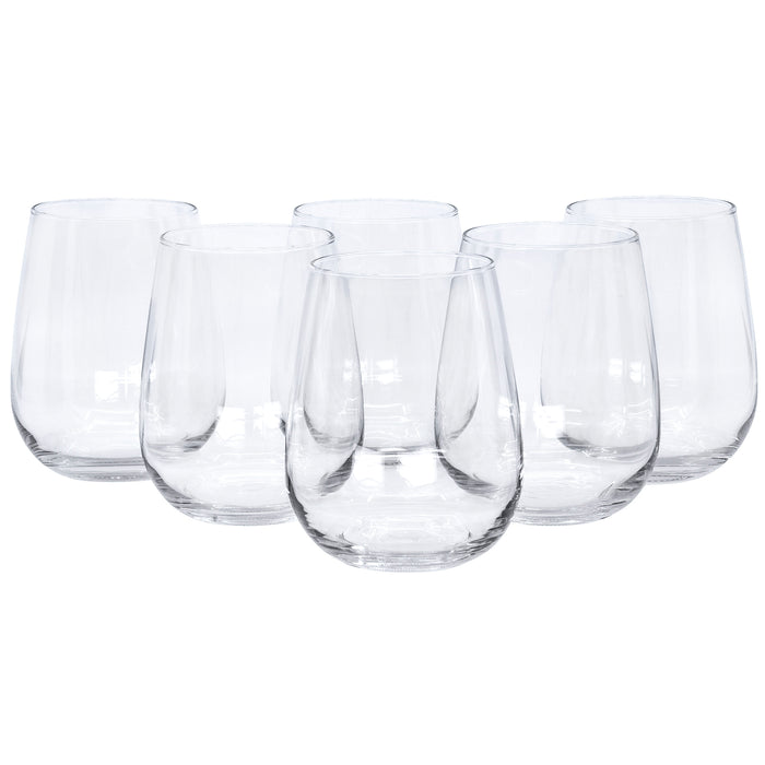 Red Co. Tulip Shaped Stemless Clear Wine Drinking Glass for Red, White, Pink Wine, Cocktails - Set of 6