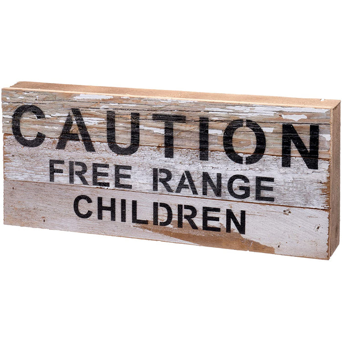 Second Nature By Hand 14x6 inch Reclaimed Wood Art, Handcrafted Decorative Wall Plaque — Caution Free Range Children