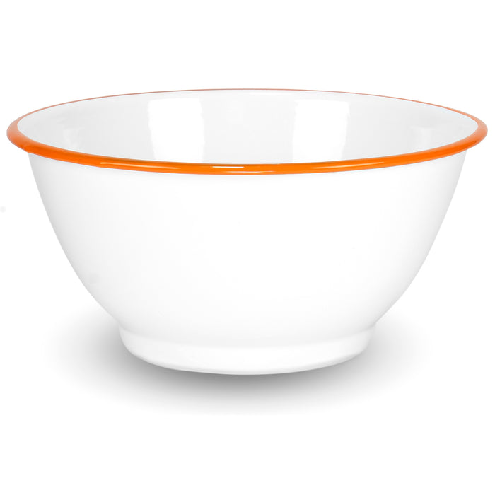 Red Co. Set of 2 Enamelware Metal Large Classic 4 Qt Round Salad Bowl, Solid White/Orange Rim