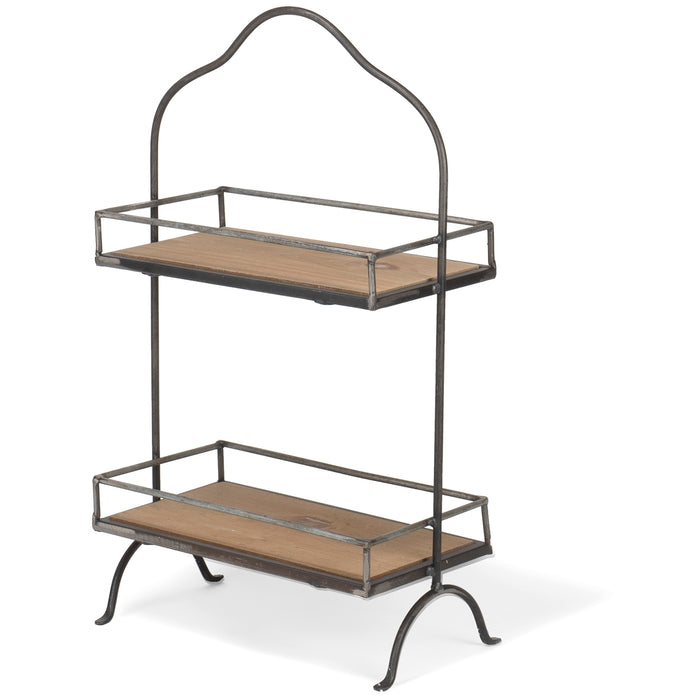 Red Co. Two-Tiered Café Iron Display Rack with Fir Wood Shelves Organizing Kitchen Caddy, 10.5" x 6" x 18"