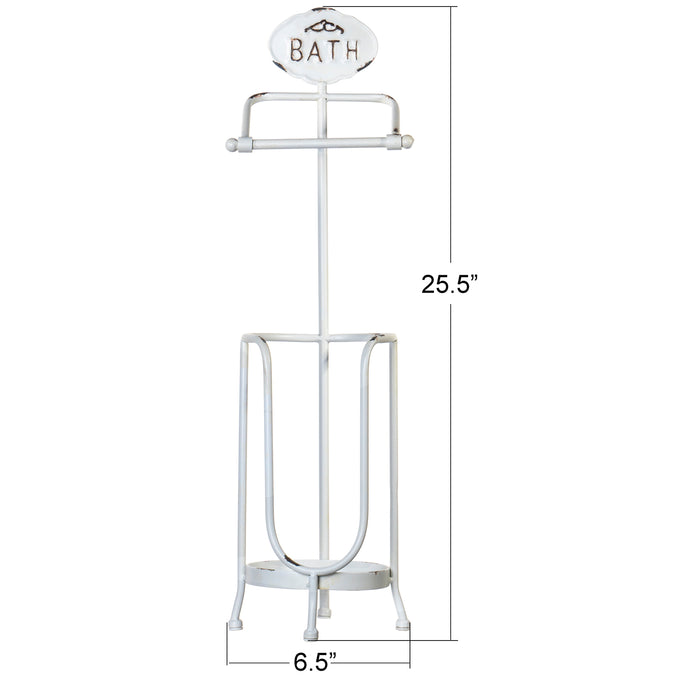 Red Co. 25 Inch Toilet Paper Stand for Bathroom, White with Rustic Tin Metal