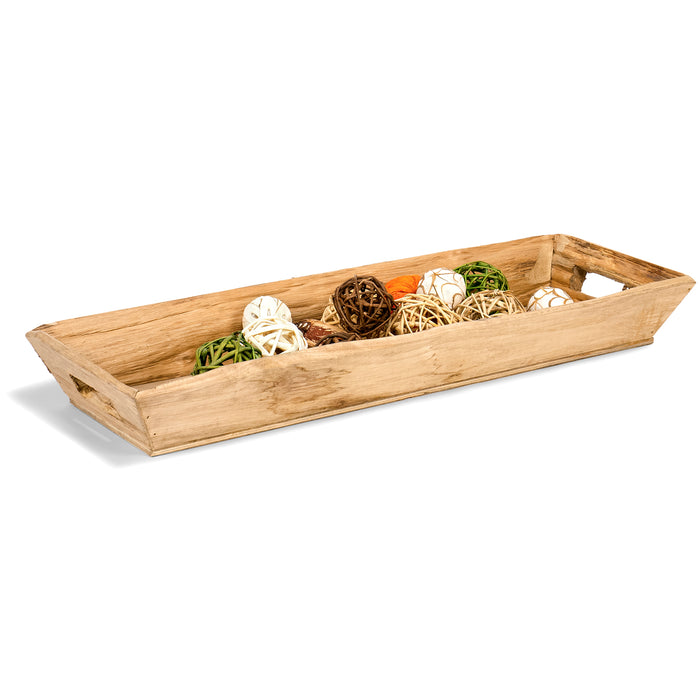 Red Co. 21.5” x 8” Large Rectangular Rustic Wood Decorative Tray with Handles, Natural Brown