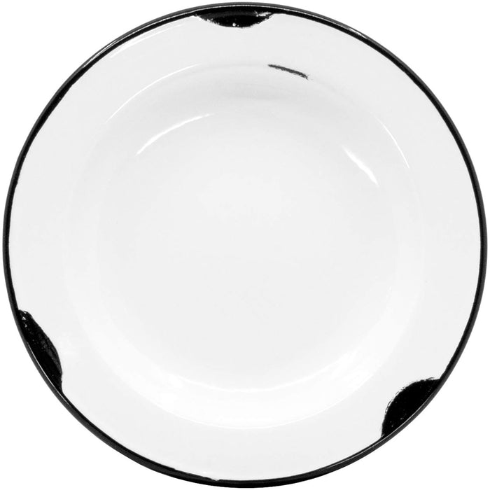 Red Co. Enamelware Classic 8 inch Round Flat Salad Plate, Distressed White/Black Rim - Set of 4