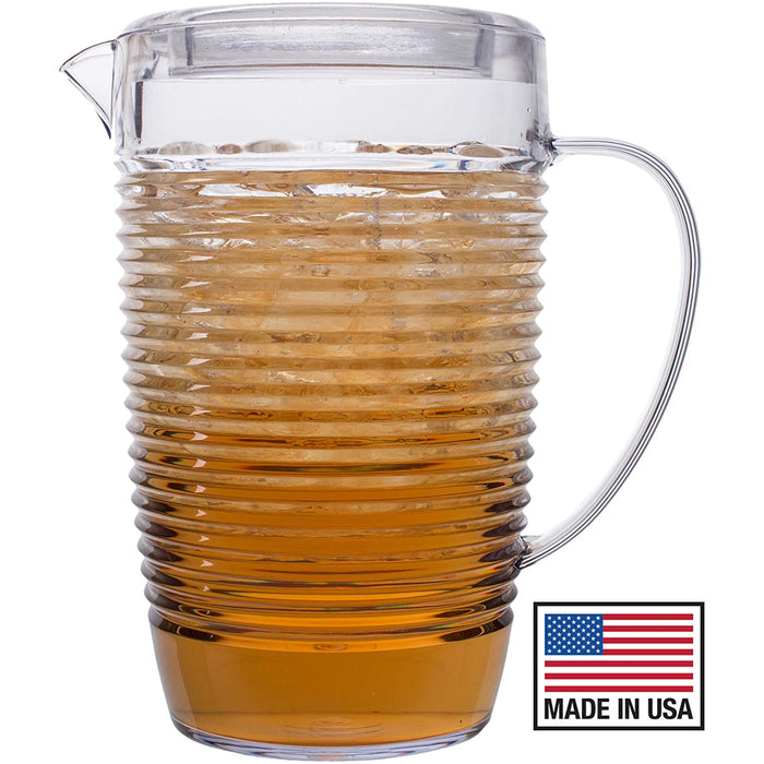 Break Resistant Clear Plastic Pitcher with Lid for Iced Tea, Sangria, Lemonade (76 fl oz. - 2.4 quarts)