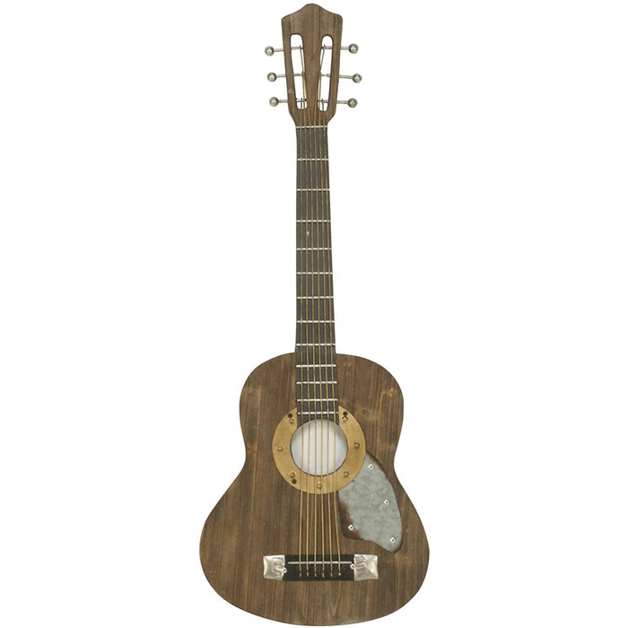 Rustic Inspired Decorative Acoustic Guitar Wall Art, Wood & Metal Wall Hanging Centerpiece Sculpture, 36" H