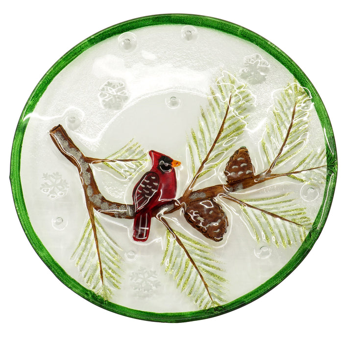 Red Co. 12 Inch Holiday Platter, Glass Christmas Serving Tray and Cookie Plate — Winter Cardinal