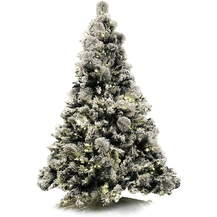 Red Co. Flocked Snowy Artificial Christmas Tree with UL Warm White LED Lights with Metal Stand