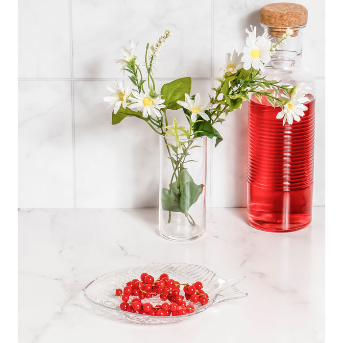 Red Co. Small Glass Fish Shaped Dish for Displaying Small Foods and Snacks, Ornaments, Organizer, Jewelry Storage, 8" x 6" x 1"