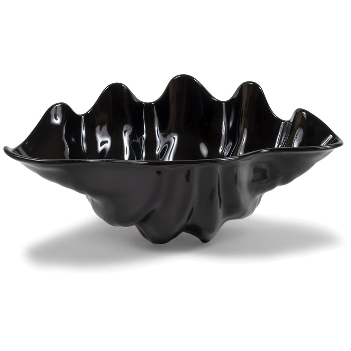 Red Co. Large Break-Resistant Decorative Black Acrylic Scallop Shell-Shaped Serving Display Bowl - 5-Quart Capacity - Made in USA