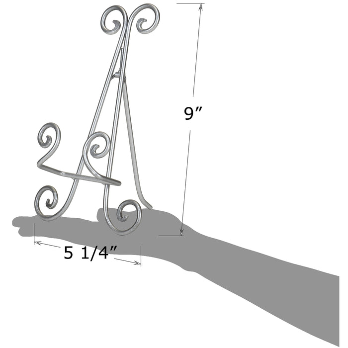 Red Co. 9” Tall Decorative Curved Scroll Metal Wire Display Plate Stand & Art Holder Easel, Silver