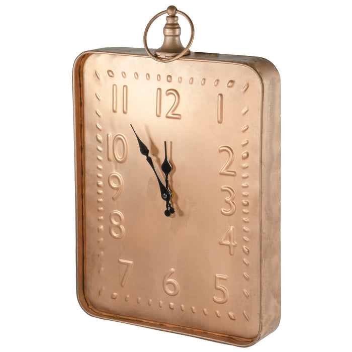 Red Co. Rectangular Wall Mount Clock Copper Finished, Rustic Décor for Kitchen, Living Room, Bathroom, 12.5 x 19 Inches