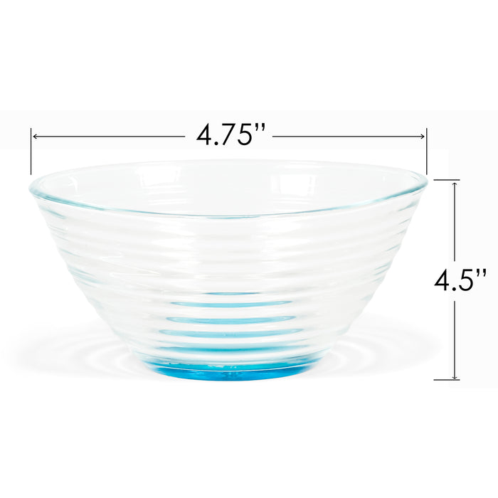 Red Co. Small Clear Glass Ribbed Multipurpose Colored Base Prep and Serving Bowls - 10.25 Ounce, Set of 6