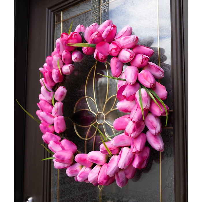 Red Co. 18" Vibrant Tulips, Artificial Spring & Summer Wreath, Door Backdrop Ornaments, Home Décor Collection