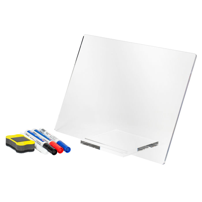 Red Co. 12” x 9” Clear Acrylic Dry Erase Desktop Note Board with Stand, 4 Markers and Eraser