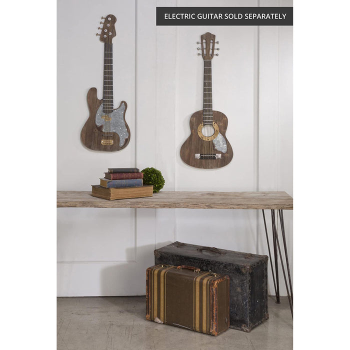 Rustic Inspired Decorative Acoustic Guitar Wall Art, Wood & Metal Wall Hanging Centerpiece Sculpture, 36" H