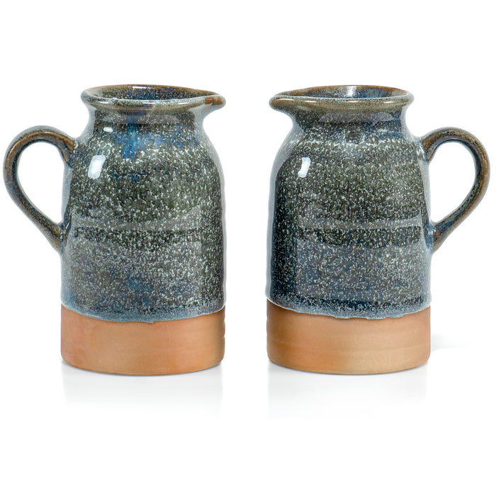 Red Co. Set of 2 Rustic Stoneware 12 Oz Cream Pitchers with Handle in Glaze Finish