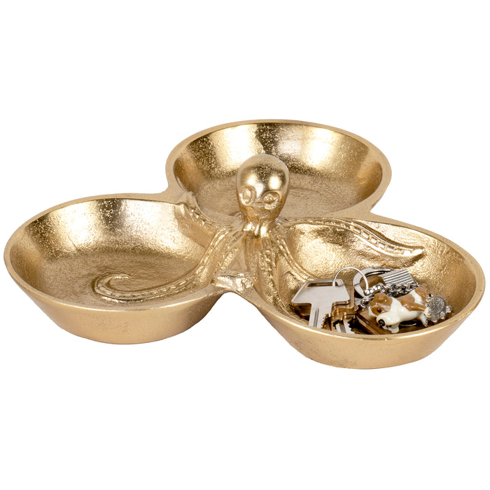 Red Co. 3 Section Gilded Octopus Bowl, Home Decorative Centerpiece Tray — 9 Inches