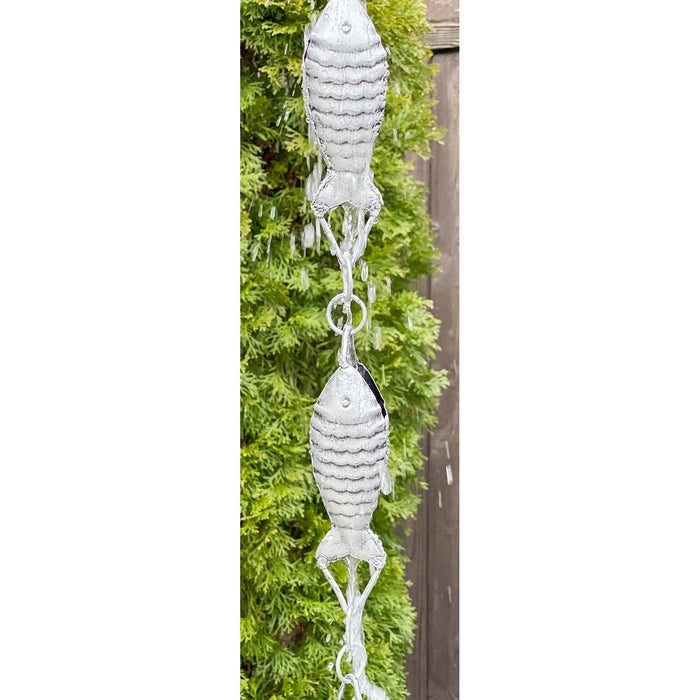 Red Co. 6-Foot Decorative Hanging Metal Rain Chain & Garden Rainwater Catcher – Antique Silver Fish