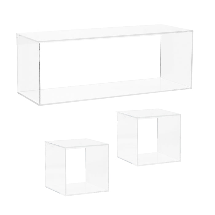 Red Co. Crystal Clear Acrylic Floating Storage 4 Sided Wall Shelves - Bathroom Shelf, Makeup Cosmetics Display Organizer Rack | Set of 3