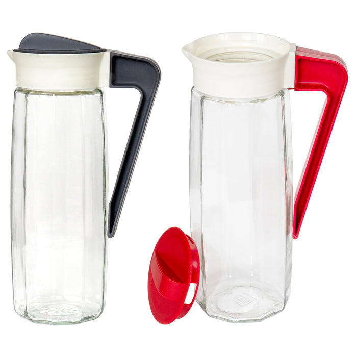 Red Co. Set of 2 Vintage Inspired 54 Oz Glass Pitcher with Twist-Close Lid and Handle, Hot Cold Water Jug, Juice and Iced Tea Beverage Carafe