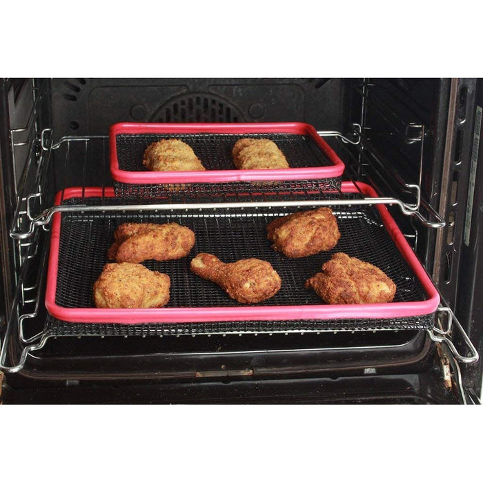 Non-Stick Mesh Oven Crisper Tray with Silicon Rim Covers, 17" x 12"