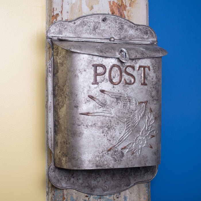 Rustic Galvanized Metal Bird Post Mailbox - Shabby Chic Style Decor