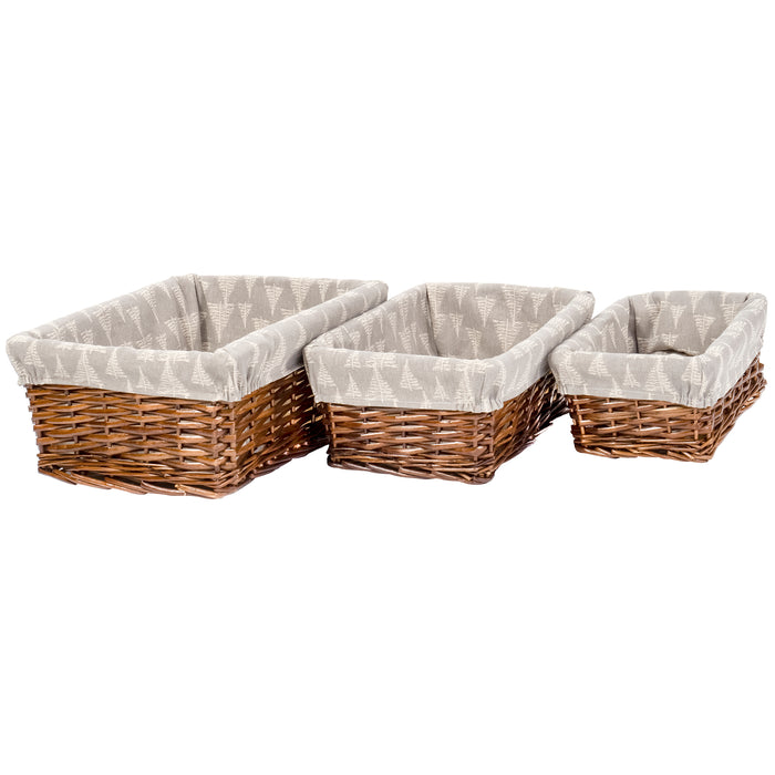 Red Co. Multi-Purpose Rectangular Nesting Wicker Basket with Liners Set of 3, Storage Containers, Home Organizers