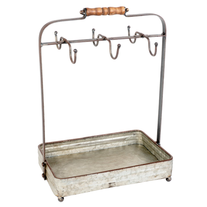 Red Co. 17” Tall Galvanized Metal Tabletop Mug Rack with 6 Hooks & Organizer Tray for Coffee, Tea, Sugar