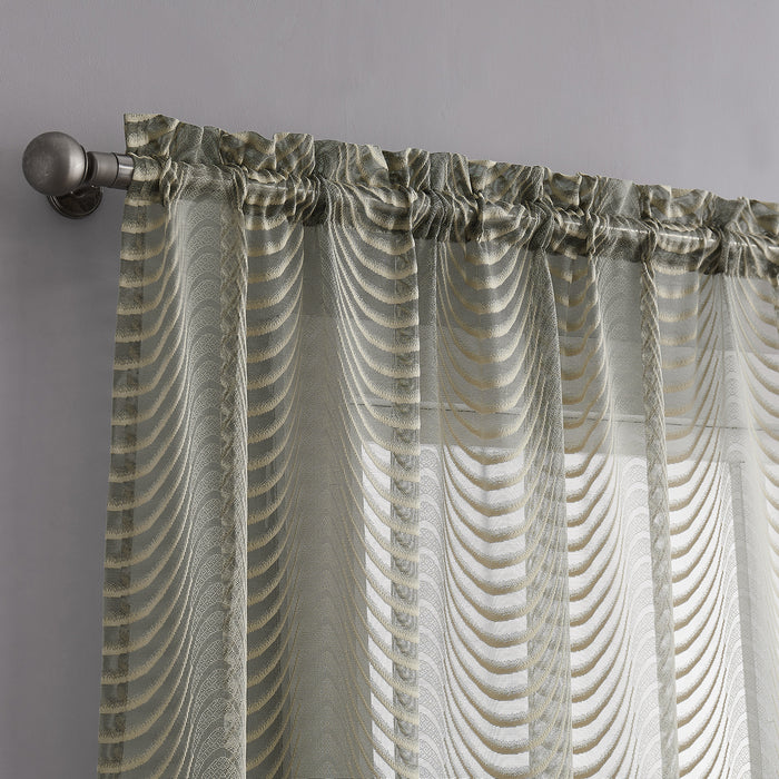 Red Co. Semi Sheer Wave Pattern Soft Decorative Rod Pocket Beige Curtains 2 Piece Set, 54" x 108"