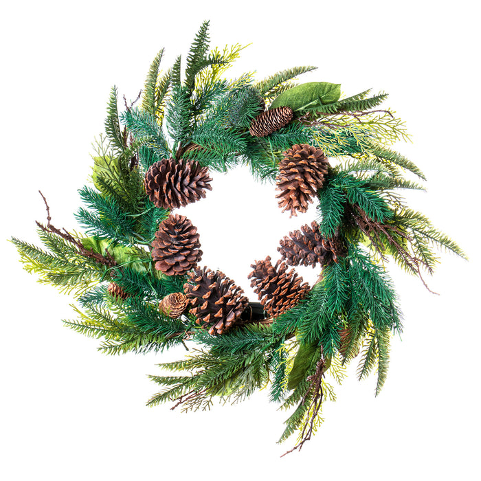 Red Co. 20" Christmas Wreath with Battery Operated LED Lights, Artificial Home Décor for Fall Winter