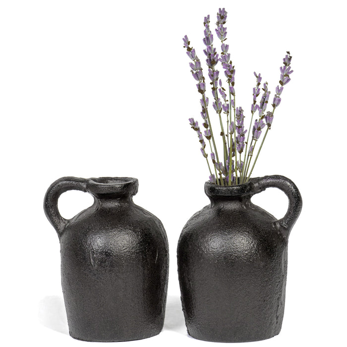 Rustic Chic Cast Iron Jug Vessel - Small Antique Heavy Weight Decorative Statue - Set of 2