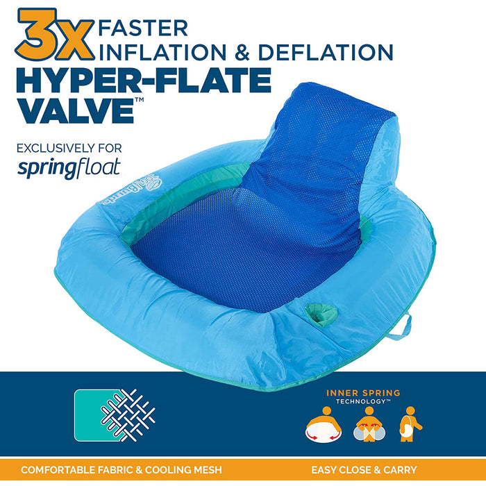 SwimWays 6060074 Spring Float SunSeat Comfortable Summertime Relaxation Lounge Seat with Cup Holder for Water Pool Lake River Ocean Pond Beach, Blue