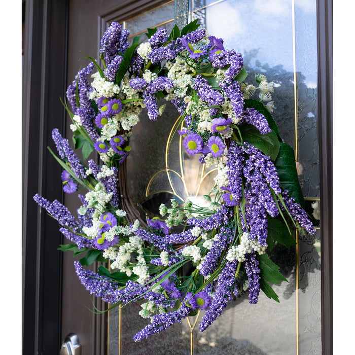 Red Co. 18" Lavender Baby's Breath, Artificial Spring & Summer Wreath, Door Backdrop Ornaments, Home Décor Collection